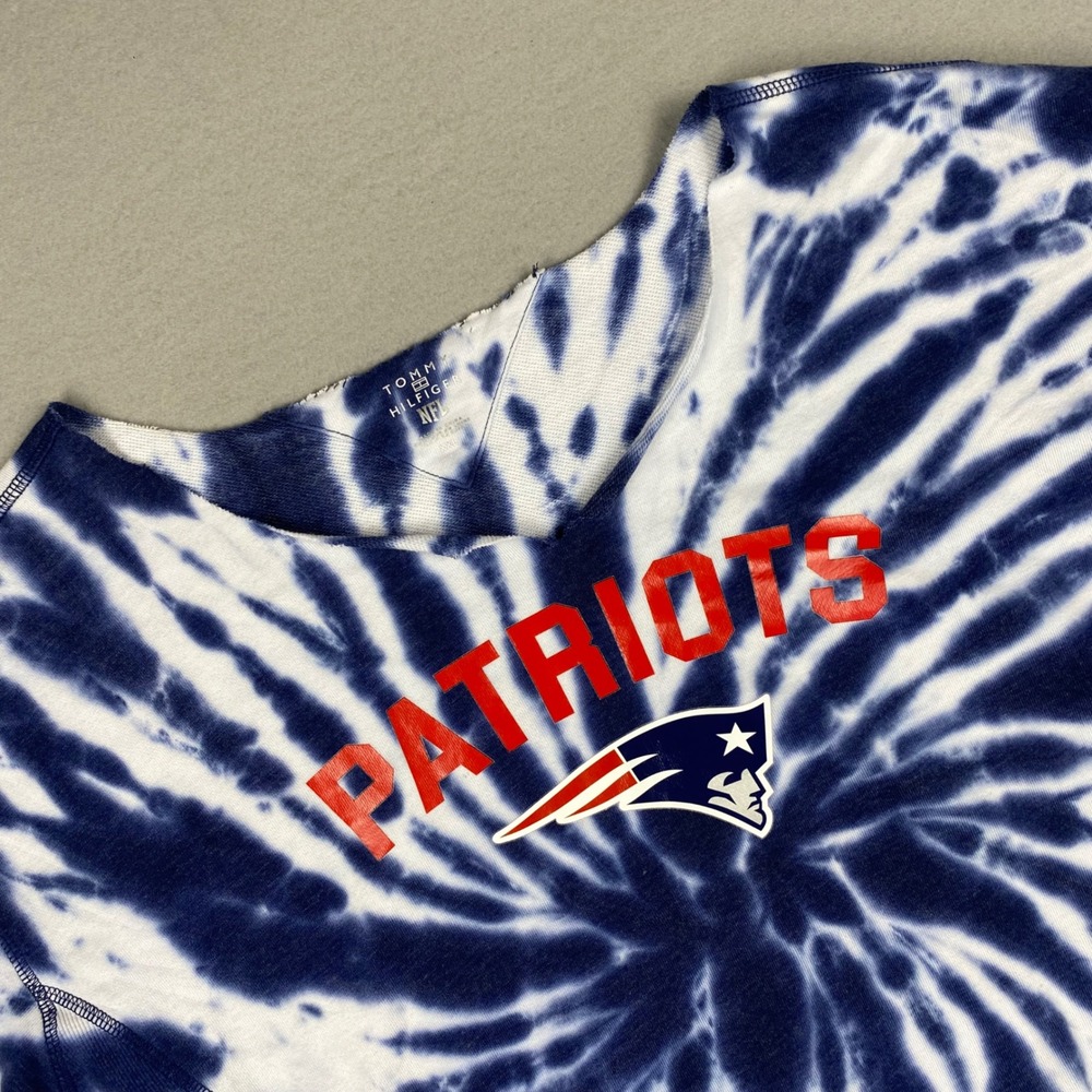 Tommy Hilfiger NFL New England Patriots Tie Dye V-Neck Sweatshirt XXL Blue White